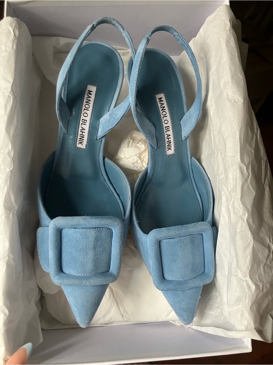 Manolo Blahnik Shoes - Manolo Blahnik Powder Blue Suede kitten heels